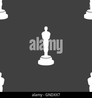 Oscar statuette icon sign. Seamless pattern on a gray background. Vector Stock Vector