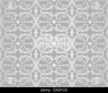 Seamless silver flowers and foliage wallpaper pattern Stock Vector