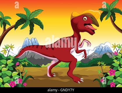 Dinosaur Parasaurolophus cartoon for your design Stock Vector