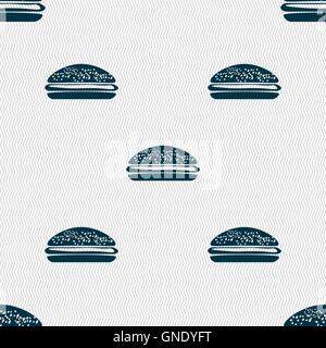 Burger, hamburger icon sign. Seamless pattern with geometric texture. Vector Stock Vector