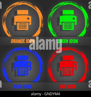 fax, printer icon. Fashionable modern style. In the orange, green, blue, red design. Vector Stock Vector