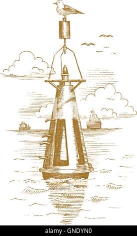 Buoy in the sea drawn by hand Stock Vector
