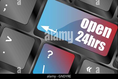 Computer keyboard with open 24 hours keys, business concept keyboard keys, keyboard button, keyboard icon Stock Vector