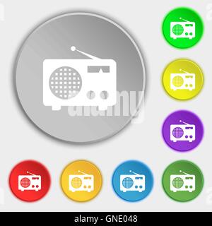 Retro radio icon sign. Symbol on eight flat buttons. Vector Stock Vector