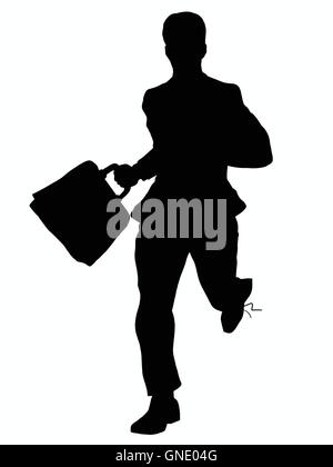 Businessman runs black silhouette figure Stock Vector