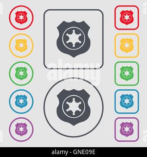 Sheriff, star icon sign. symbol on the Round and square buttons with frame. Vector Stock Vector