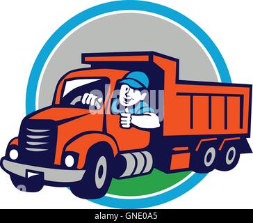 Dump Truck Driver Thumbs Up Circle Cartoon Stock Vector