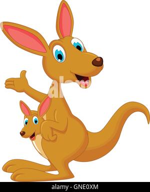 cartoon kangaroo waving and carrying a cute Joey Stock Vector