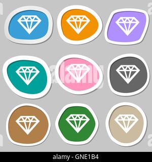 Diamond symbols. Multicolored paper stickers. Vector Stock Vector