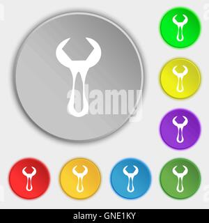 wrench icon sign. Symbol on eight flat buttons. Vector Stock Vector