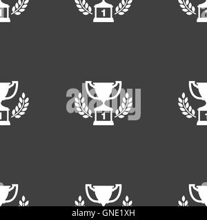 Champions cup, Trophy icon sign. Seamless pattern on a gray background. Vector Stock Vector