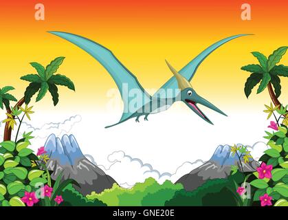 Happy pterodactyl cartoon flying Stock Vector