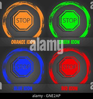 Stop icon. Fashionable modern style. In the orange, green, blue, red design. Vector Stock Vector