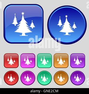 coniferous forest, tree, fir-tree icon sign. A set of twelve vintage buttons for your design. Vector Stock Vector