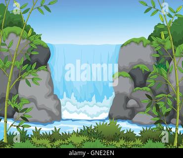 waterfall with landscape view background Stock Vector