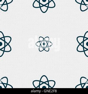 Atom, physics icon sign. Seamless pattern with geometric texture. Vector Stock Vector