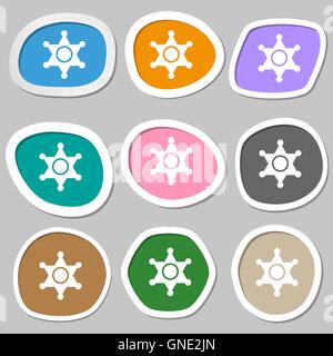 Sheriff, star symbols. Multicolored paper stickers. Vector Stock Vector