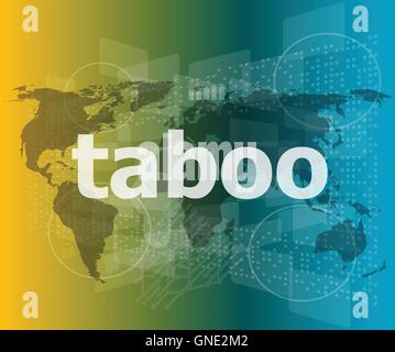 social concept: words taboo on digital screen vector quotation marks with thin line speech bubble. concept of citation, info, te Stock Vector