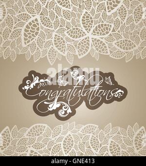 Congratulations greeting card with floral swirls and lace leaves borders Stock Vector