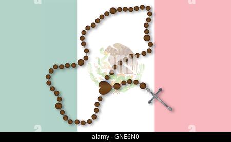 Flag of the South American country of Mexico with a Catholic Rosary Stock Vector