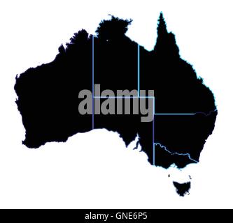 Silhouette map of the Australian states over a white background Stock Vector