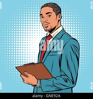 Black businessman with documents Stock Vector