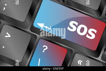 computer button with sign sos key . keyboard keys. vector illustration Stock Vector