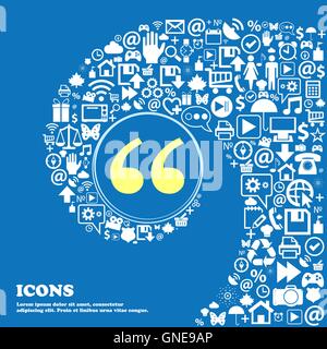 Double quotes at the beginning of words sign symbol. Nice set of beautiful icons twisted spiral into the center of one large ico Stock Vector