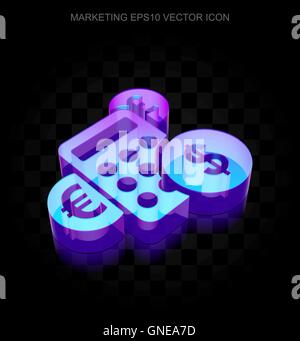 Marketing icon: 3d neon glowing Calculator made of glass, EPS 10 vector. Stock Vector