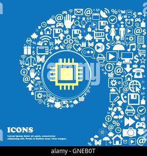 Central Processing Unit Icon. Technology scheme circle symbol . Nice set of beautiful icons twisted spiral into the center of on Stock Vector