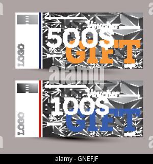 Gift voucher with neon lines. Vector illustration. Stock Vector
