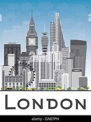London Skyline with Gray Buildings and Blue Sky. Vector Illustration. Business Travel and Tourism Concept with Modern Buildings. Stock Vector