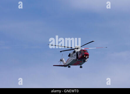 Coastguard SAR Helicopter G-MCGY operated by Bristow Helicopters off the Coast of Cornwall Stock Photo