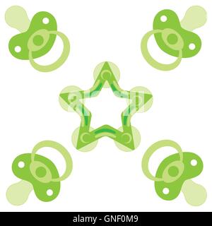 Cute picture of a baby pacifiers and teething ring on a white background Stock Vector