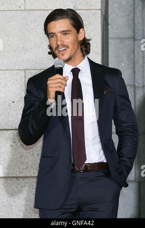 Tokyo, Japan. 30th Aug, 2016. Australian actor Brenton Thwaites speaks to the audience during the Japan premiere for the film Gods of Egypt at the Tokyo National Museum on August 30, 2016, Tokyo, Japan. The film hits Japanese theaters on September 9. Credit:  Rodrigo Reyes Marin/AFLO/Alamy Live News Stock Photo