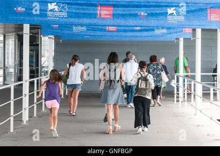 Venice, Italy. 30th August, 2016. Visitors arrive at the waterstop of Lido SME for the Venice Film Festival. Credit:  Simone Padovani / Awakening / Alamy Live News Stock Photo