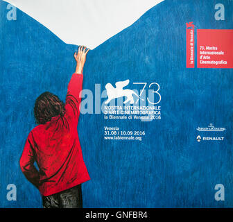 Venice, Italy. 30th August, 2016. The sign of the 73rd Venice Film Festival is seen at Lido of Venice. Credit:  Simone Padovani / Awakening / Alamy Live News Stock Photo
