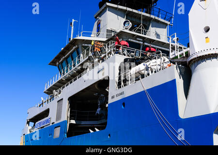 Karlskrona, Sweden - August 27, 2016: Detail of the Swedish Coast Guard ship KBV 003 Amfitrite moored dockside on public open sh Stock Photo