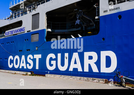 Karlskrona, Sweden - August 27, 2016: Detail of the Swedish Coast Guard ship KBV 003 Amfitrite moored dockside on public open sh Stock Photo