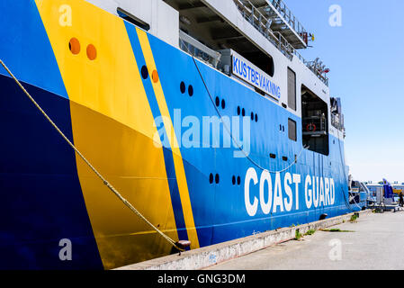 Karlskrona, Sweden - August 27, 2016: Detail of the Swedish Coast Guard ship KBV 003 Amfitrite moored dockside on public open sh Stock Photo