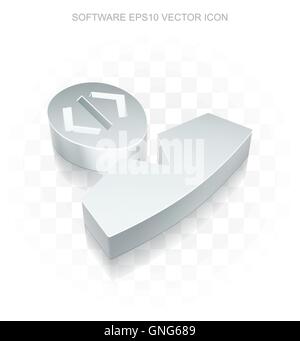 Software icon: Flat metallic 3d Programmer With Cloud, transparent shadow EPS 10 vector. Stock Vector
