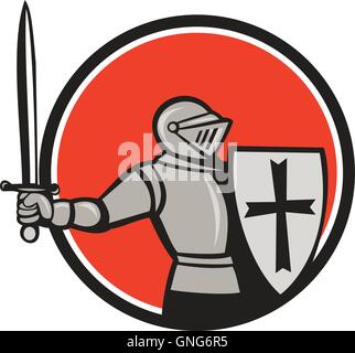 Knight Wielding Sword Circle Cartoon Stock Vector