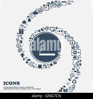 Smoking sign icon. Cigarette symbol in the center. Around the many beautiful symbols twisted in a spiral. You can use each separ Stock Vector