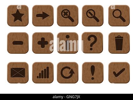 wooden icons set Stock Vector
