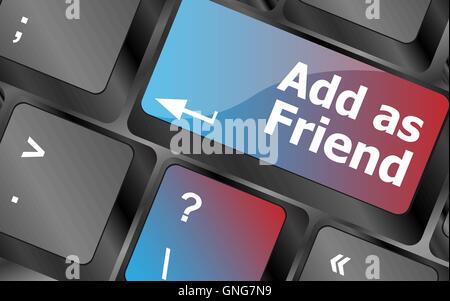 Social media concept: Keyboard with Add As Friend button . keyboard keys. vector illustration Stock Vector