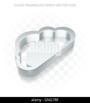 Cloud networking icon: Flat metallic 3d Cloud, transparent shadow, EPS 10 vector. Stock Vector