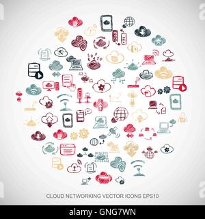 Multicolor doodles Hand Drawn Cloud Technology Icons set on White. EPS10 vector illustration. Stock Vector