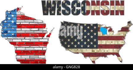 USA state of Wisconsin on a brick wall Stock Vector