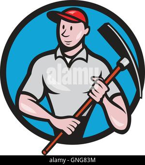 Construction Worker Pickaxe Circle Cartoon Stock Vector