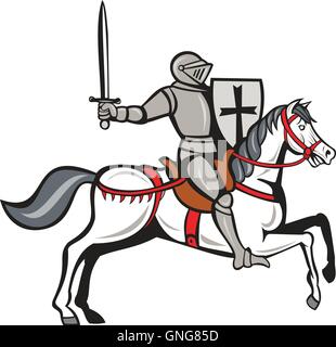 Knight Steed Wielding Sword Cartoon Stock Vector